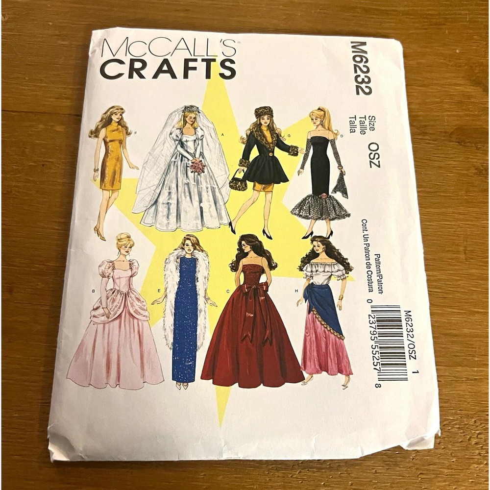 McCalls M6232 Barbie Fashion Doll Clothes Sewing Pattern Wedding Gown 2010 Uncut